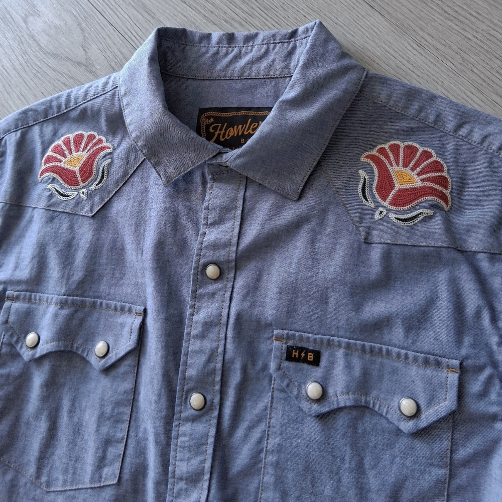 Howler Brothers Crosscut Deluxe Western Pearl Snap Embroidered Shirt - Picture 9 of 16